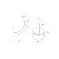Držiak madla ø 42,4 mm na stenu, brúsená nerez AISI 304 Držiak madla ø 42,4 mm na stenu, brúsená nerez AISI 304